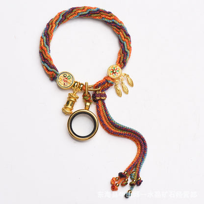 Tibetan Om Mani Padme Hum Dreamcatcher Luck Colorful Reincarnation Knot String Bracelet