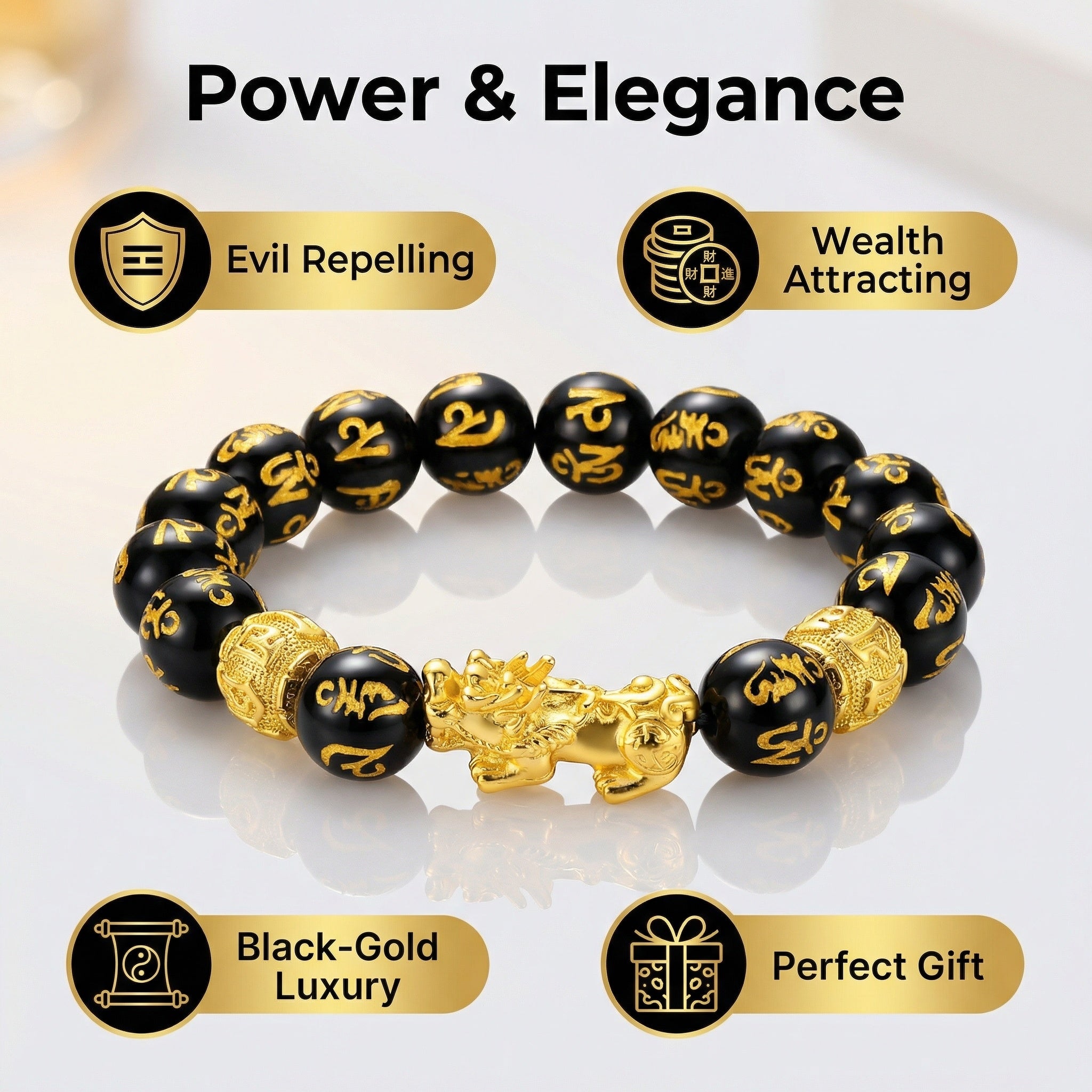 Feng Shui Bracelet - Pixiu Black Obsidian Bracelet for Wealth