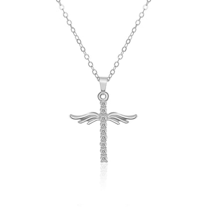Angel Wings Cross Pendant Necklace For Woman With O Type Stainless Steel Chain Necklace Jewelry Gift