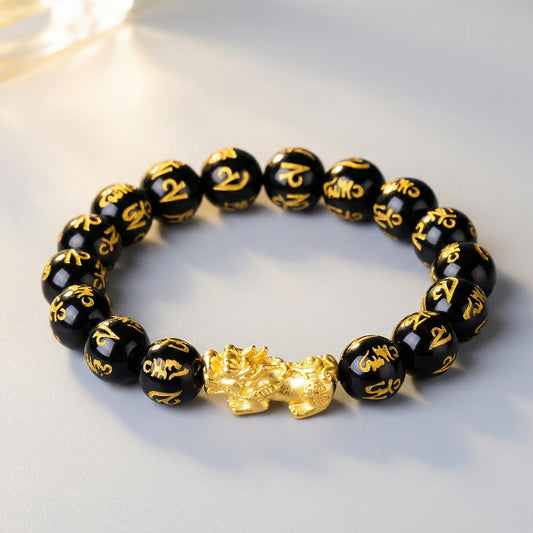 Feng Shui Bracelet - Pixiu Black Obsidian Bracelet for Wealth