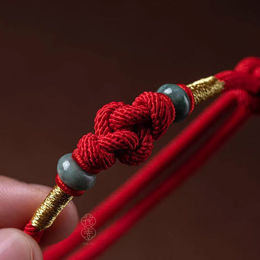 Red String Jade Luck Fortune Knot Braided Couple Bracelet