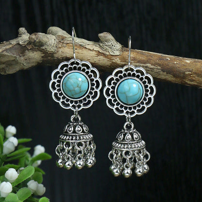 Silver Geometric Metal Turquoise Earrings