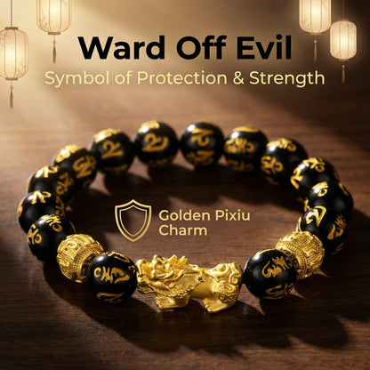 Feng Shui Bracelet - Pixiu Black Obsidian Bracelet for Wealth